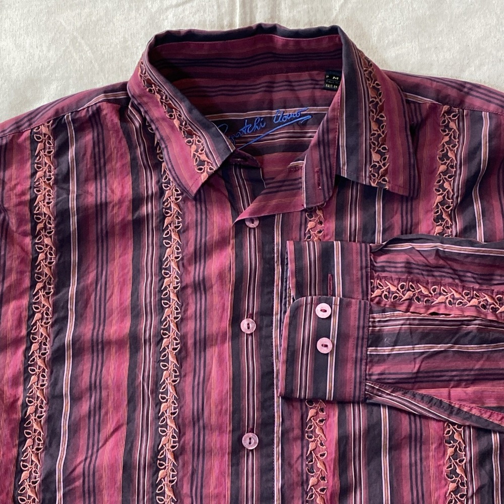Vtg Bugatchi Uomo Men's Medium Embroidered Multicolor Button-Up Striped